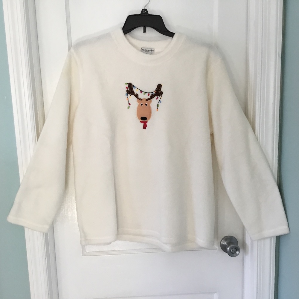 Bonnie Evans fleece sweater w/reindeer and Christmas lights, size 2X, LIKE NEW